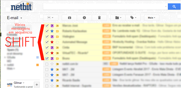 GMail seleção de mensagens em sequência