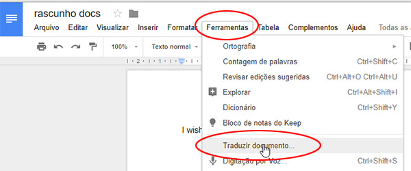 Google Docs - tradução