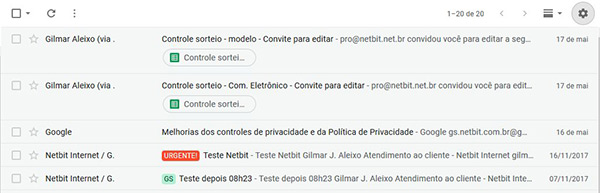GMail - densidade de exibição
