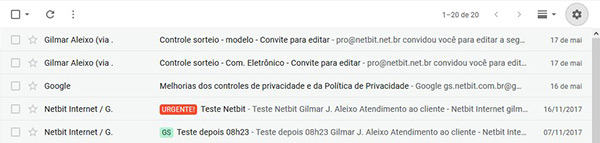 GMail - densidade de exibição