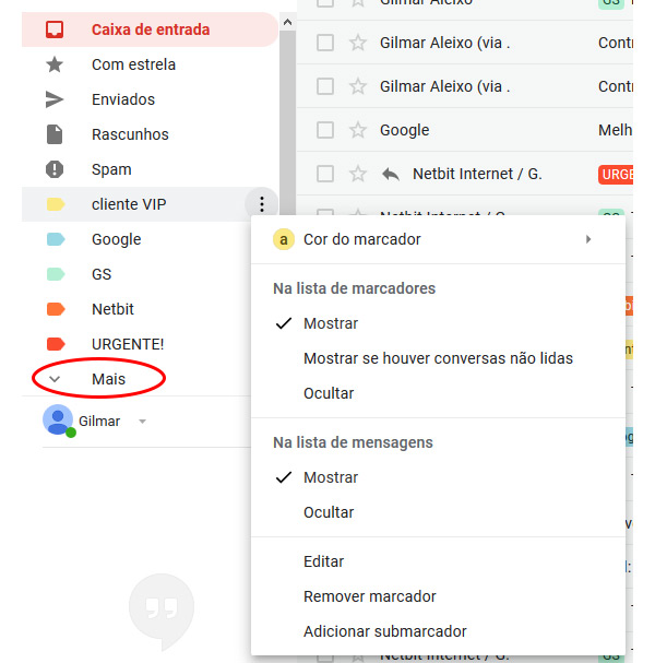 Marcadores do Gmail