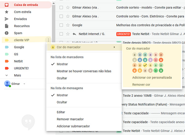 Marcadores do Gmail