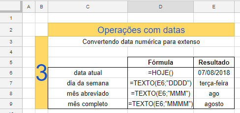 Datas em planilhas do Google