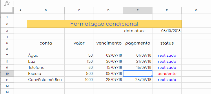 Formatação condicional em planilhas