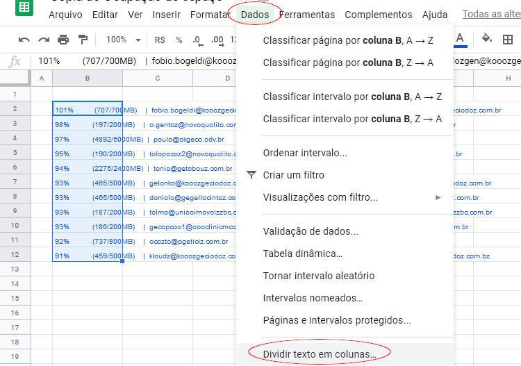 Tratamento de dados com as planilhas do Google