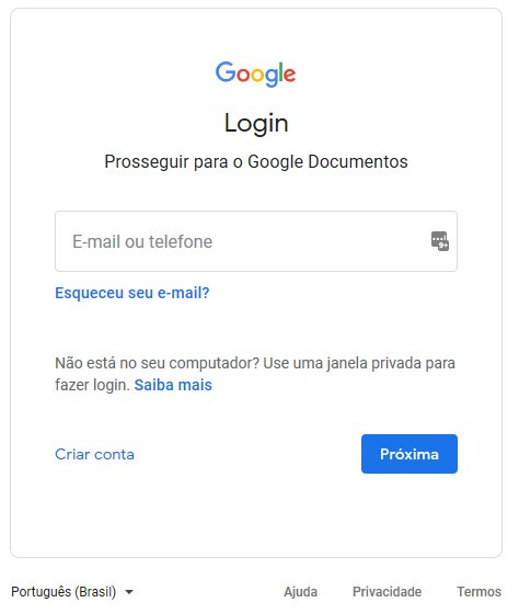 Login no Google