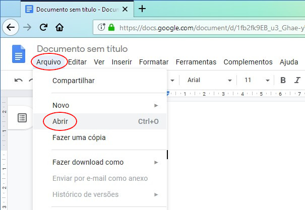 Menu arquivo / abrir