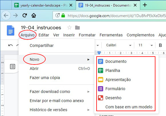 Mais opções de documentos
