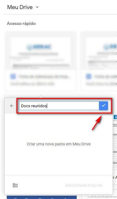 Confirmando nova pasta