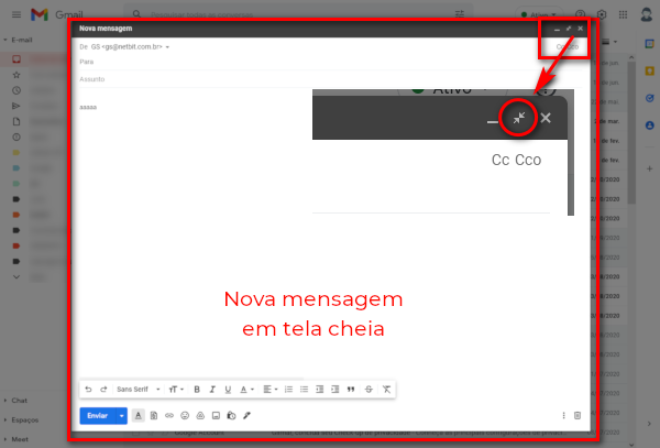 Reduzir a janela de composição de mensagem