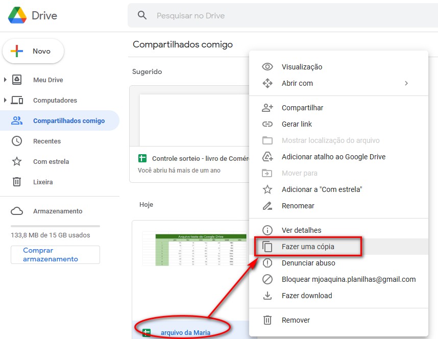 Google Drive: Copiando o arquivo para o seu Drive
