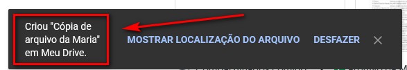 Google Drive: Mensagem de arquivo copiado