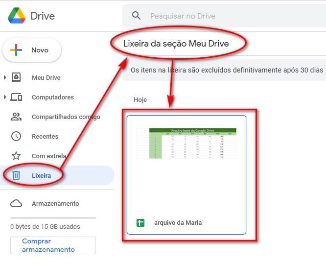 Google Drive: Arquivo excluído